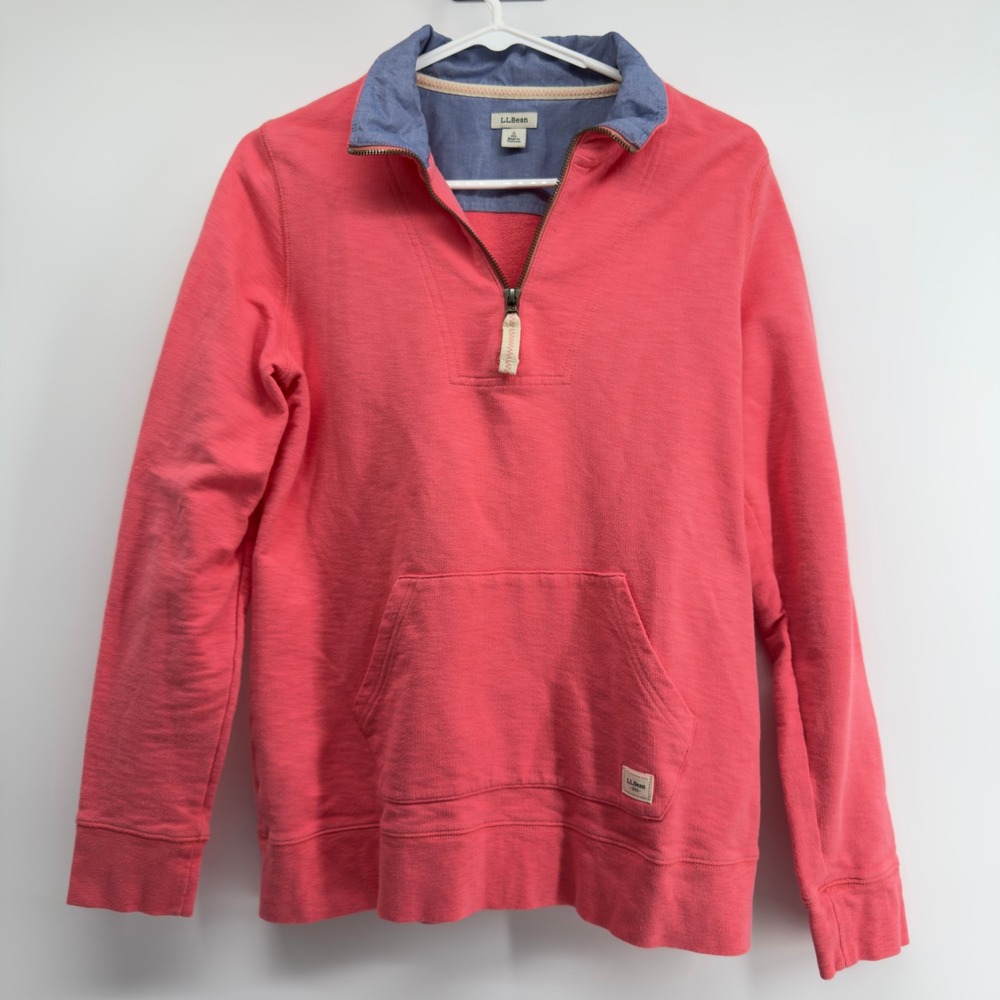 LL Bean Womens Small Pink Organic Cotton Quarter Zip Pullover Sweatshirt